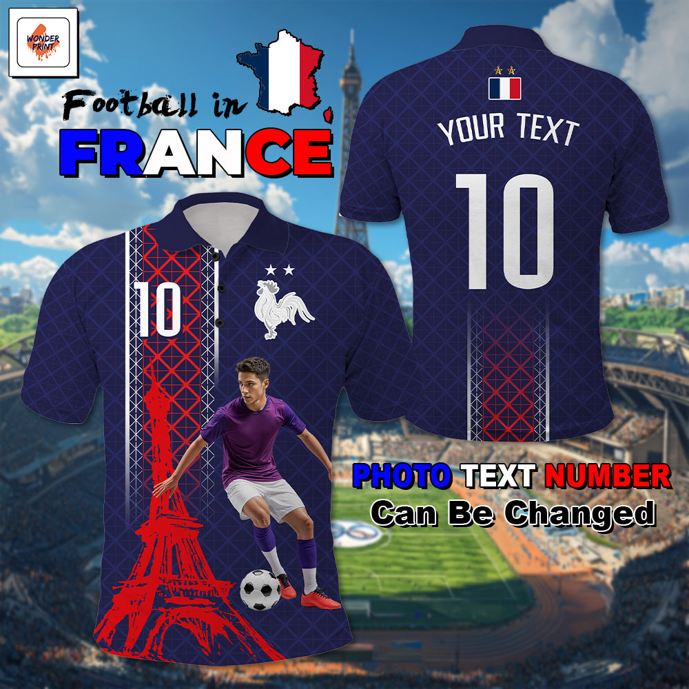 Custom Photo Midnight Navy Football Polo Shirt Paris Architectural Heritage Style CTM03