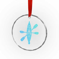 Polynesian Tribal Kayak Graphic Crystal Glass Ornament Maori Pattern Water Sports Cyan Gradient Paddling