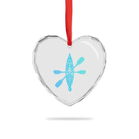 Polynesian Tribal Kayak Graphic Heart Crystal Glass Ornament Maori Pattern Water Sports Cyan Gradient Paddling