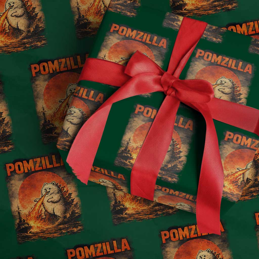Pomzilla Dog Japanese Art Wrapping Paper Roll Retro Vintage Dog Lover Pomeranian Pom Monster Kaiju