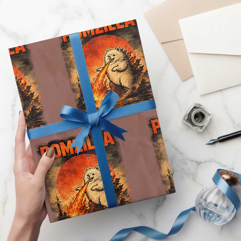 Pomzilla Dog Japanese Art Wrapping Paper Roll Retro Vintage Dog Lover Pomeranian Pom Monster Kaiju