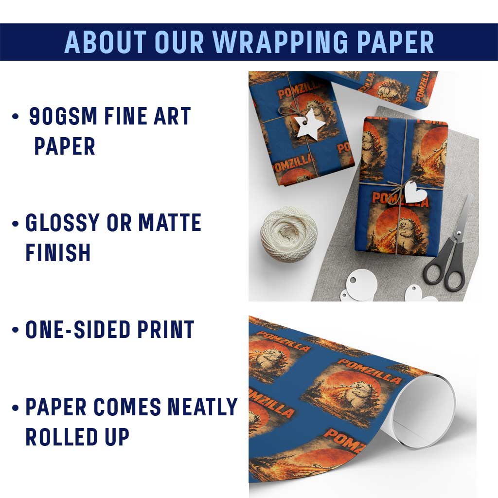 Pomzilla Dog Japanese Art Wrapping Paper Roll Retro Vintage Dog Lover Pomeranian Pom Monster Kaiju