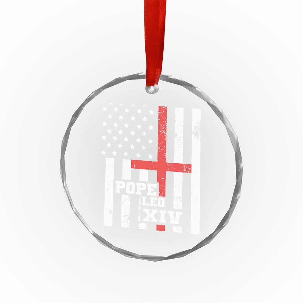 Pope Leo XIV Crystal Glass Ornament First American Pope Catholic Religious Cross American Flag - Wonder Print Shop