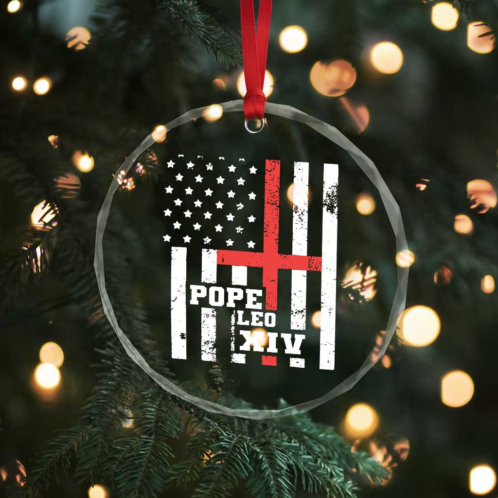 Pope Leo XIV Crystal Glass Ornament First American Pope Catholic Religious Cross American Flag - Wonder Print Shop
