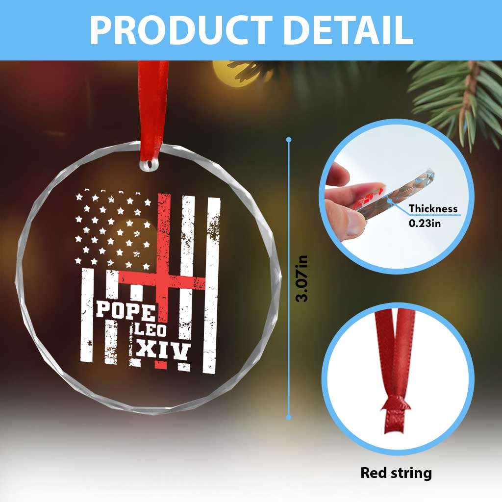 Pope Leo XIV Crystal Glass Ornament First American Pope Catholic Religious Cross American Flag - Wonder Print Shop