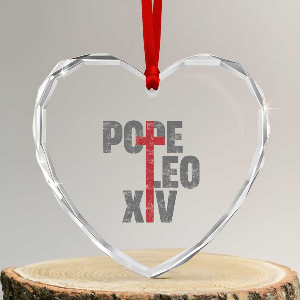 Pope Leo XIV Heart Crystal Glass Ornament First American Pope Catholic Religious Cross - Wonder Print Shop