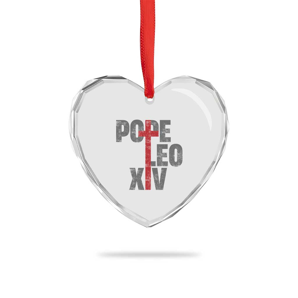 Pope Leo XIV Heart Crystal Glass Ornament First American Pope Catholic Religious Cross - Wonder Print Shop