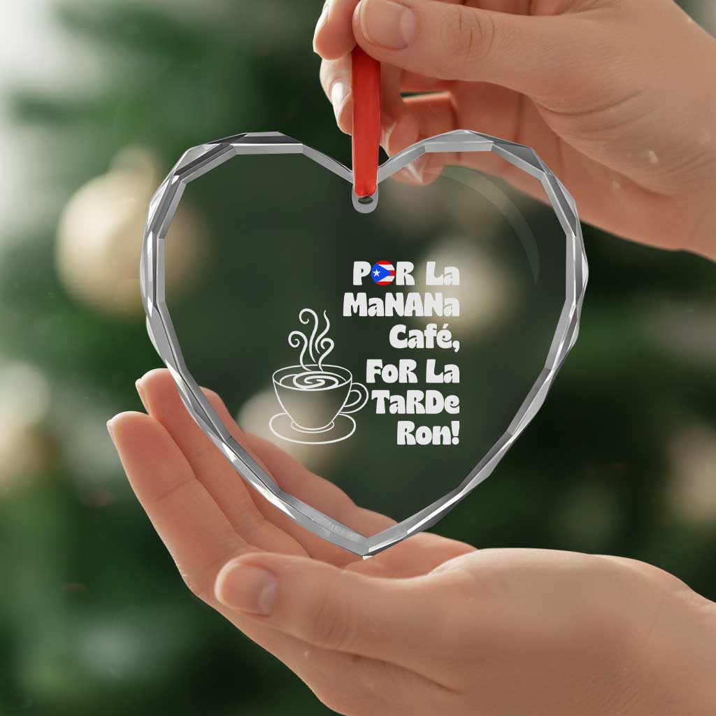 Por La Mañana Cafe Heart Crystal Glass Ornament Puerto Rican Music Lover Coffee Fan