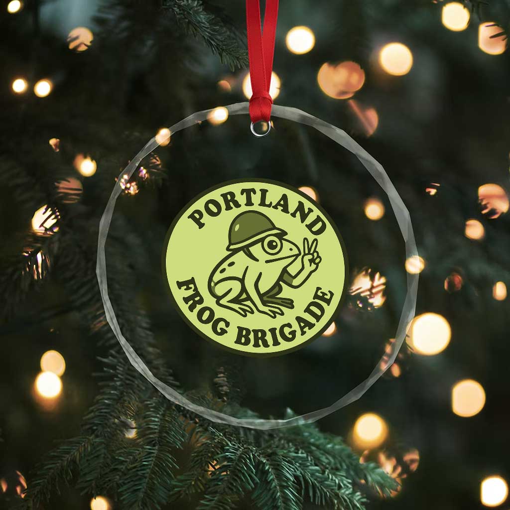 Portland Frog Brigade Crystal Glass Ornament Peace Frog Protest Badge - Wonder Print Shop