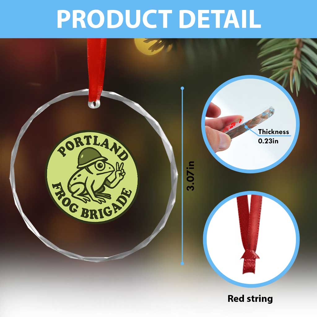 Portland Frog Brigade Crystal Glass Ornament Peace Frog Protest Badge - Wonder Print Shop