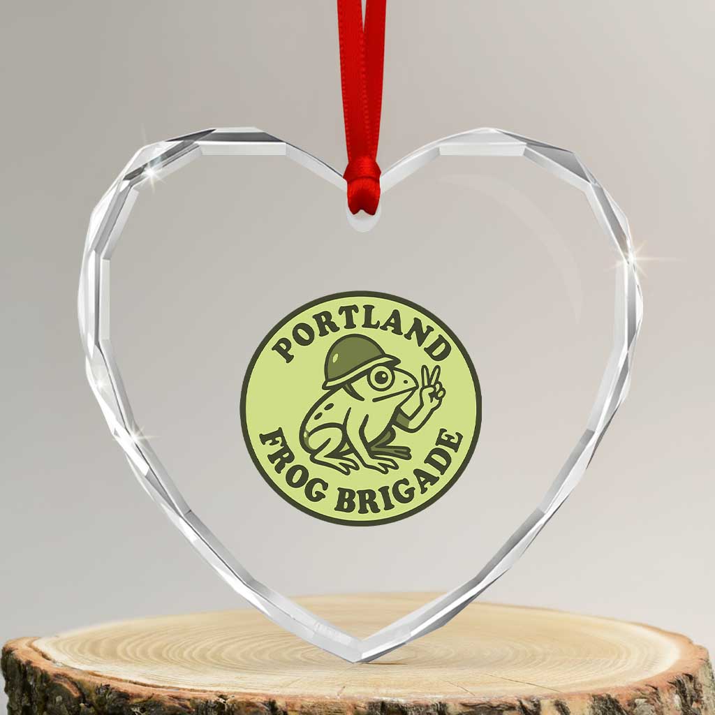 Portland Frog Brigade Heart Crystal Glass Ornament Peace Frog Protest Badge - Wonder Print Shop