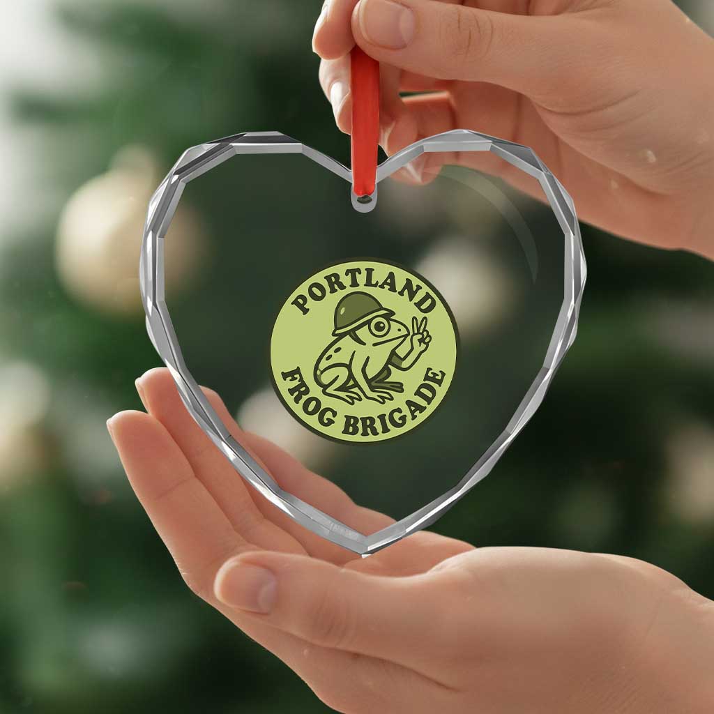 Portland Frog Brigade Heart Crystal Glass Ornament Peace Frog Protest Badge - Wonder Print Shop