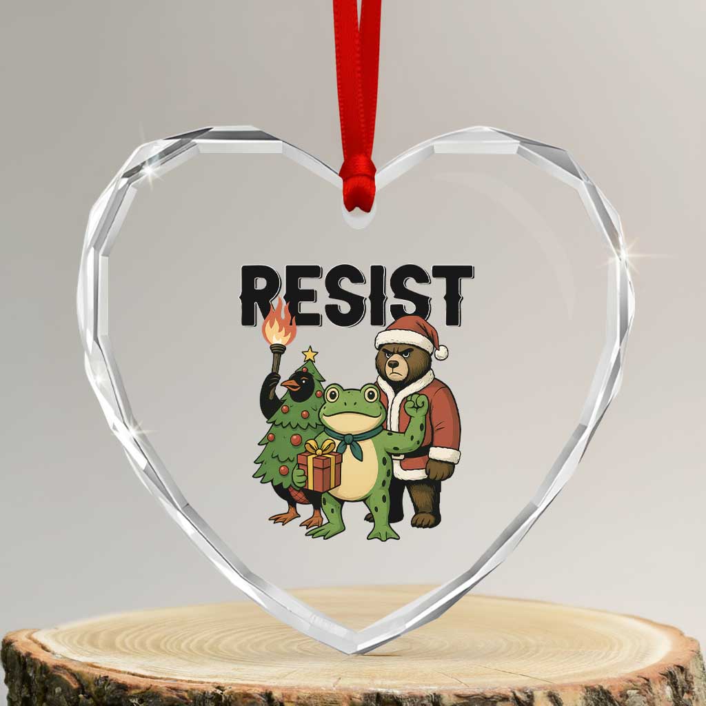 Portland Frog Protest Frogs Together Strong Heart Crystal Glass Ornament Funny Holiday Gift - Wonder Print Shop