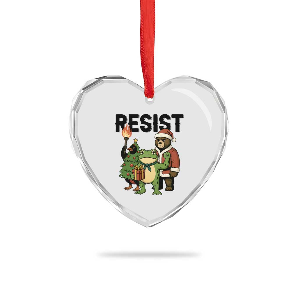 Portland Frog Protest Frogs Together Strong Heart Crystal Glass Ornament Funny Holiday Gift - Wonder Print Shop