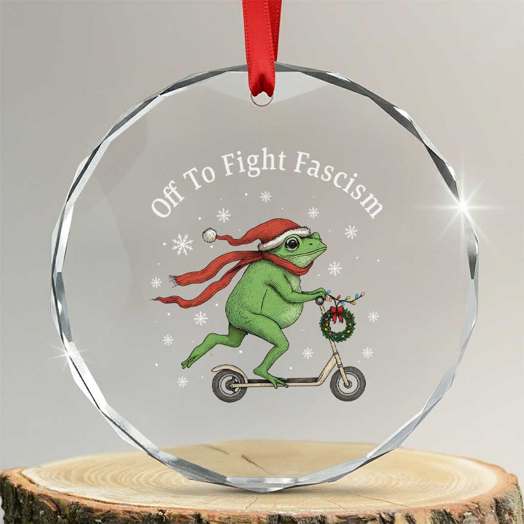 Portland Frog Protest Off To Fight Fascism Crystal Glass Ornament Funny Christmas Gift - Wonder Print Shop