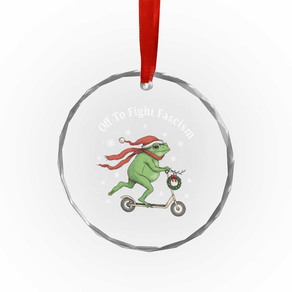 Portland Frog Protest Off To Fight Fascism Crystal Glass Ornament Funny Christmas Gift - Wonder Print Shop