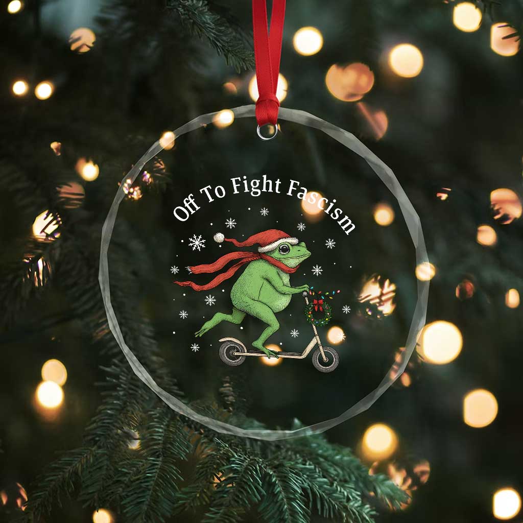 Portland Frog Protest Off To Fight Fascism Crystal Glass Ornament Funny Christmas Gift - Wonder Print Shop