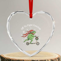 Portland Frog Protest Off To Fight Fascism Heart Crystal Glass Ornament Funny Christmas Gift - Wonder Print Shop