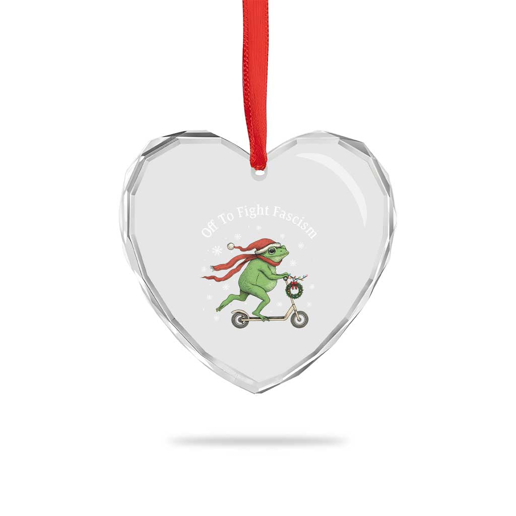 Portland Frog Protest Off To Fight Fascism Heart Crystal Glass Ornament Funny Christmas Gift - Wonder Print Shop