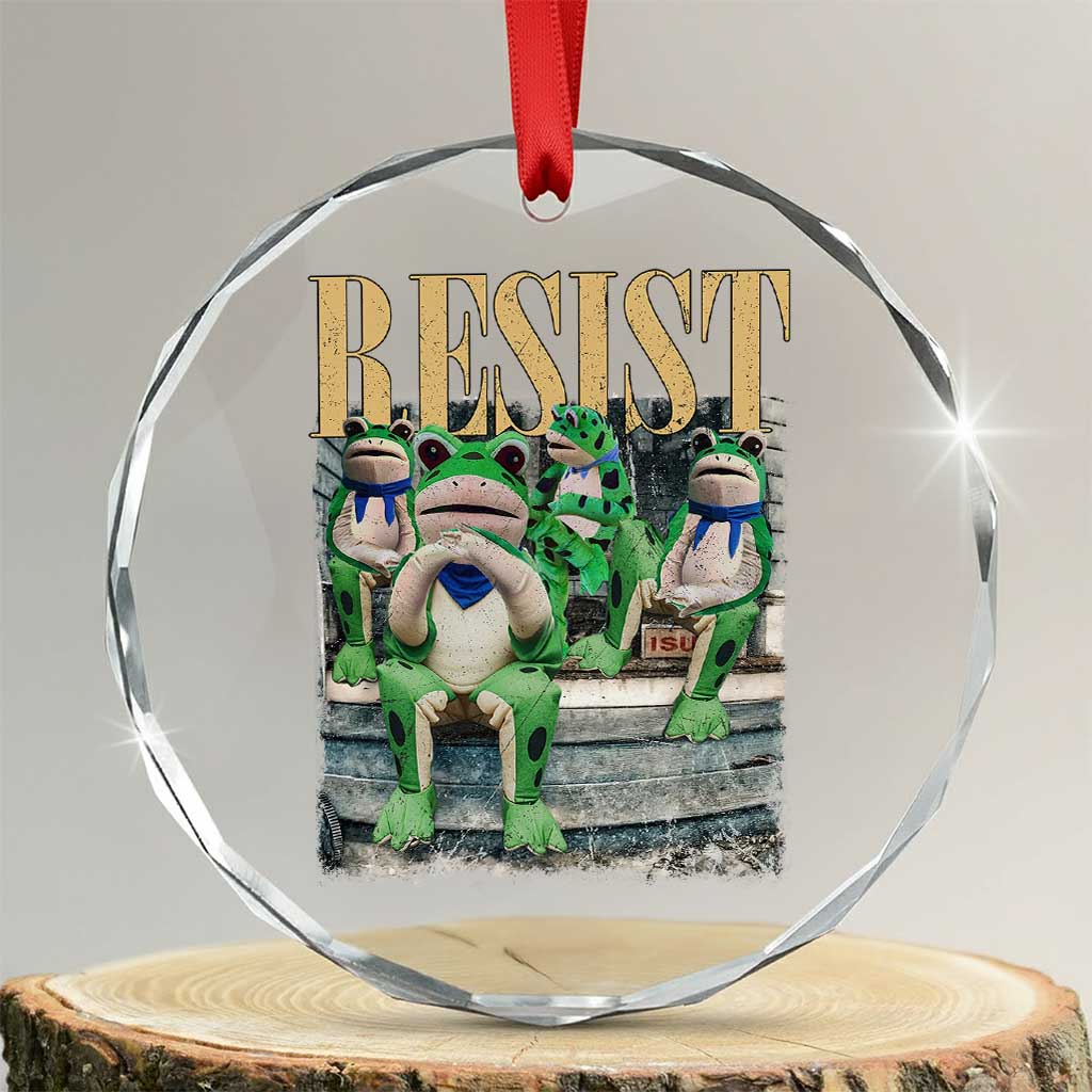 Portland Frog Resist Protest Crystal Glass Ornament 80s Frogs Deportation Resistance - Wonder Print Shop