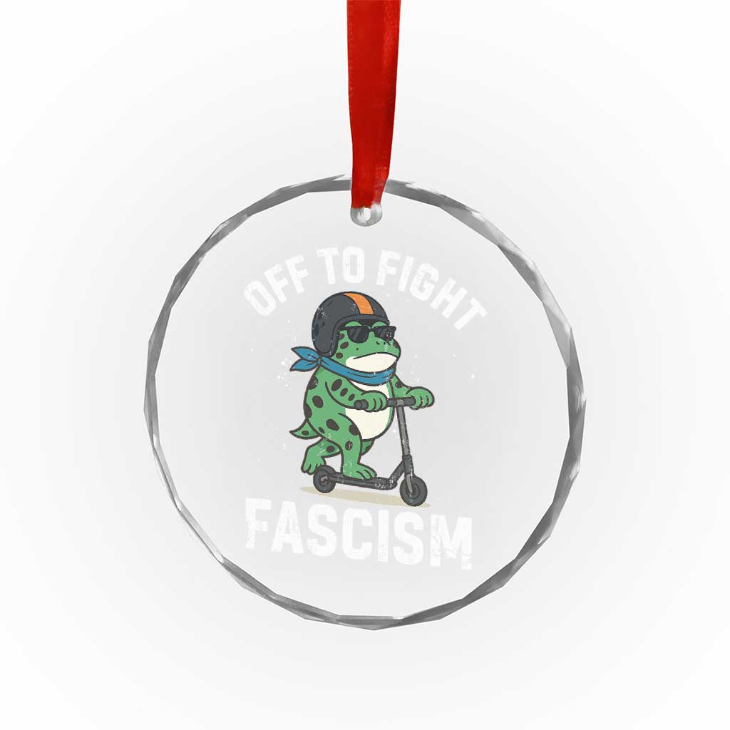 Portland Frog Resist Protest Crystal Glass Ornament Off to Fight Fascism Frog Scooter - Wonder Print Shop
