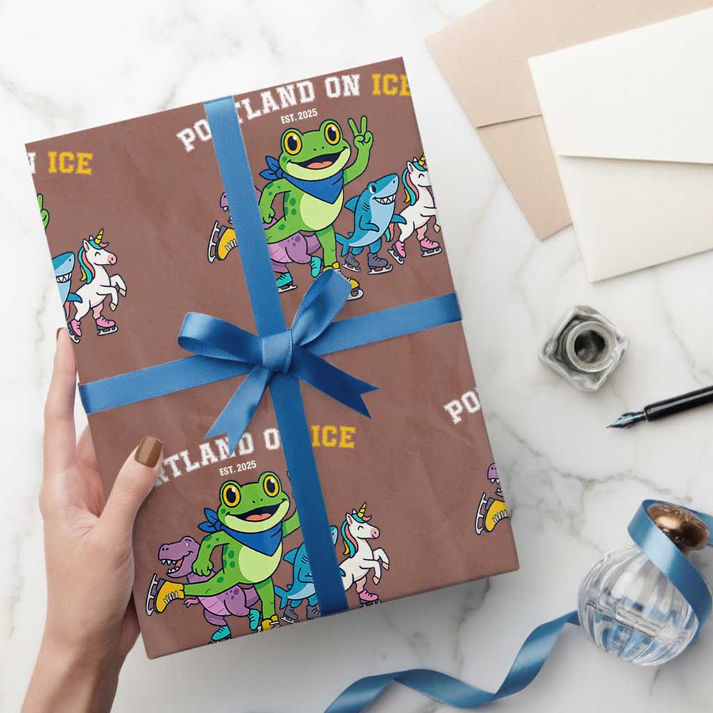 Portland On Ice 2025 Wrapping Paper Roll Resist Frog and Inflatable Animals Protest Sarcastic Politics - Wonder Print Shop