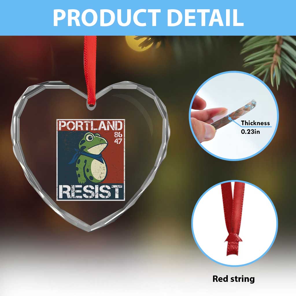 Portland Resist Retro Frog 8647 Heart Crystal Glass Ornament Political Satire Protest Poster Graphic - Wonder Print Shop