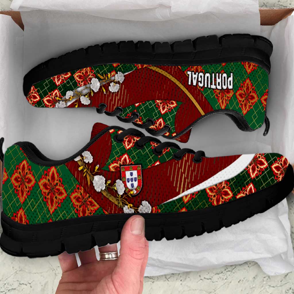 Portugal Football Sneakers Floral Gold Carnation Crest Pattern Gold Accents