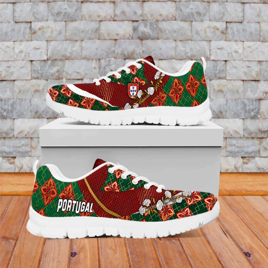 Portugal Football Sneakers Floral Gold Carnation Crest Pattern Gold Accents
