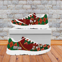 Portugal Football Sneakers Floral Gold Carnation Crest Pattern Gold Accents