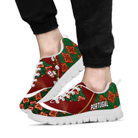 Portugal Football Sneakers Floral Gold Carnation Crest Pattern Gold Accents