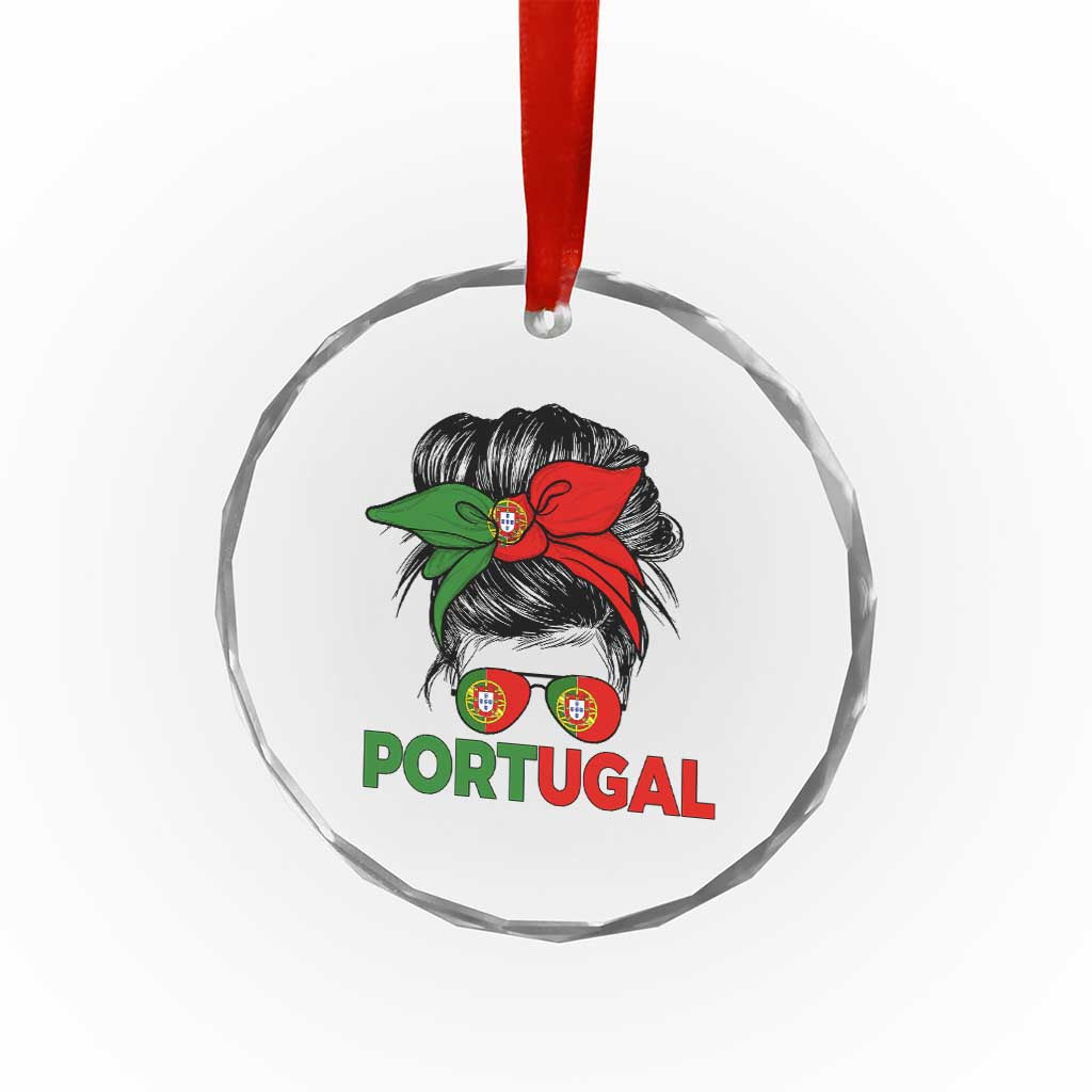 Portugal Messy Bun Girl Pride Portuguese Roots Crystal Glass Ornament