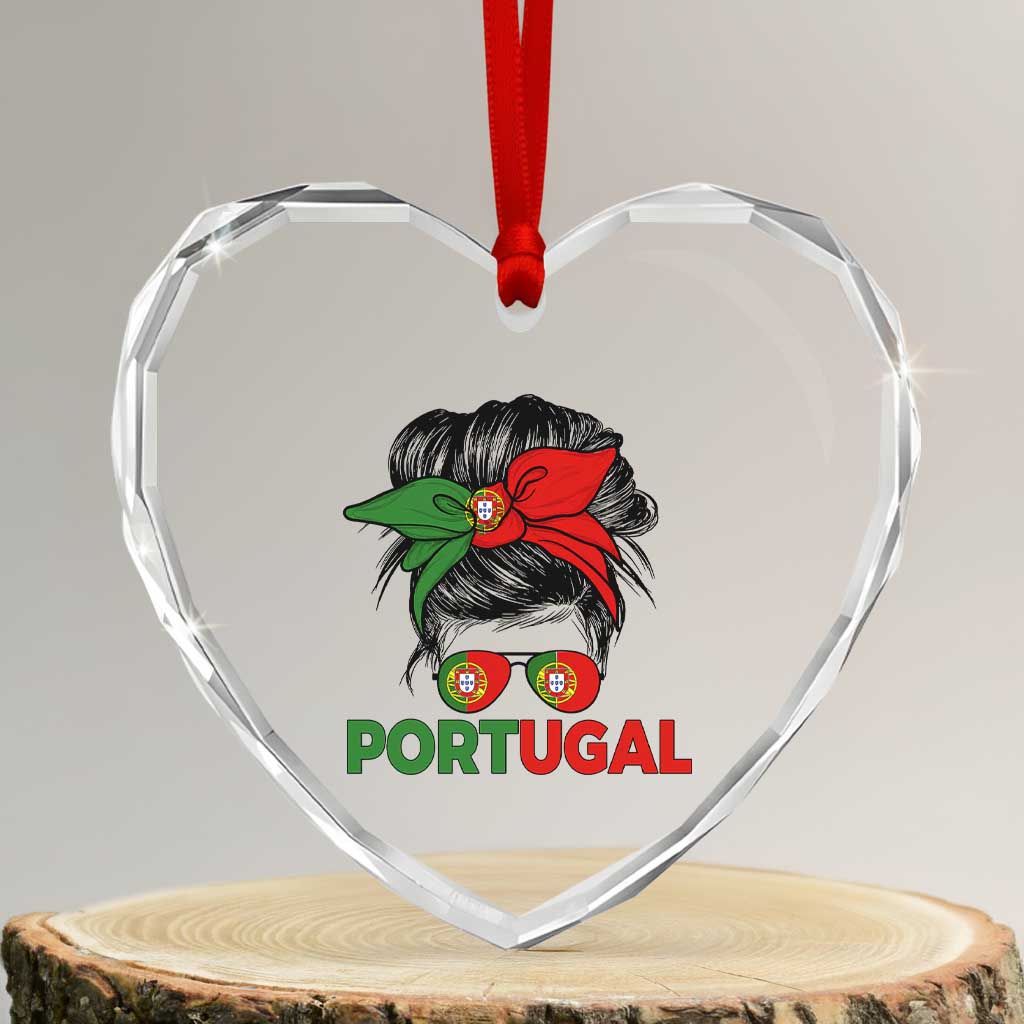 Portugal Messy Bun Girl Pride Portuguese Roots Heart Crystal Glass Ornament