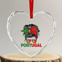 Portugal Messy Bun Girl Pride Portuguese Roots Heart Crystal Glass Ornament