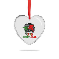Portugal Messy Bun Girl Pride Portuguese Roots Heart Crystal Glass Ornament