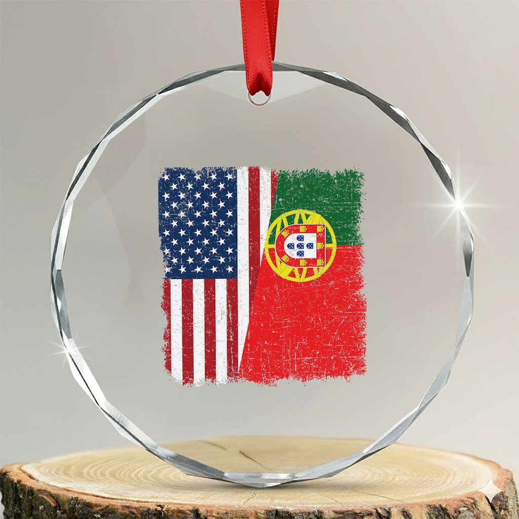 Portuguese American Flag Crystal Glass Ornament Retro Vintage USA Portugal Roots Heritage Pride - Wonder Print Shop