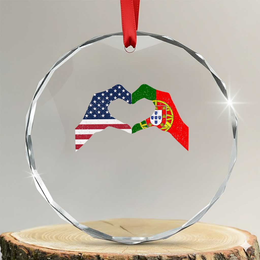 Portuguese American Flag Crystal Glass Ornament Vintage Portugal USA Flag Heart - Wonder Print Shop