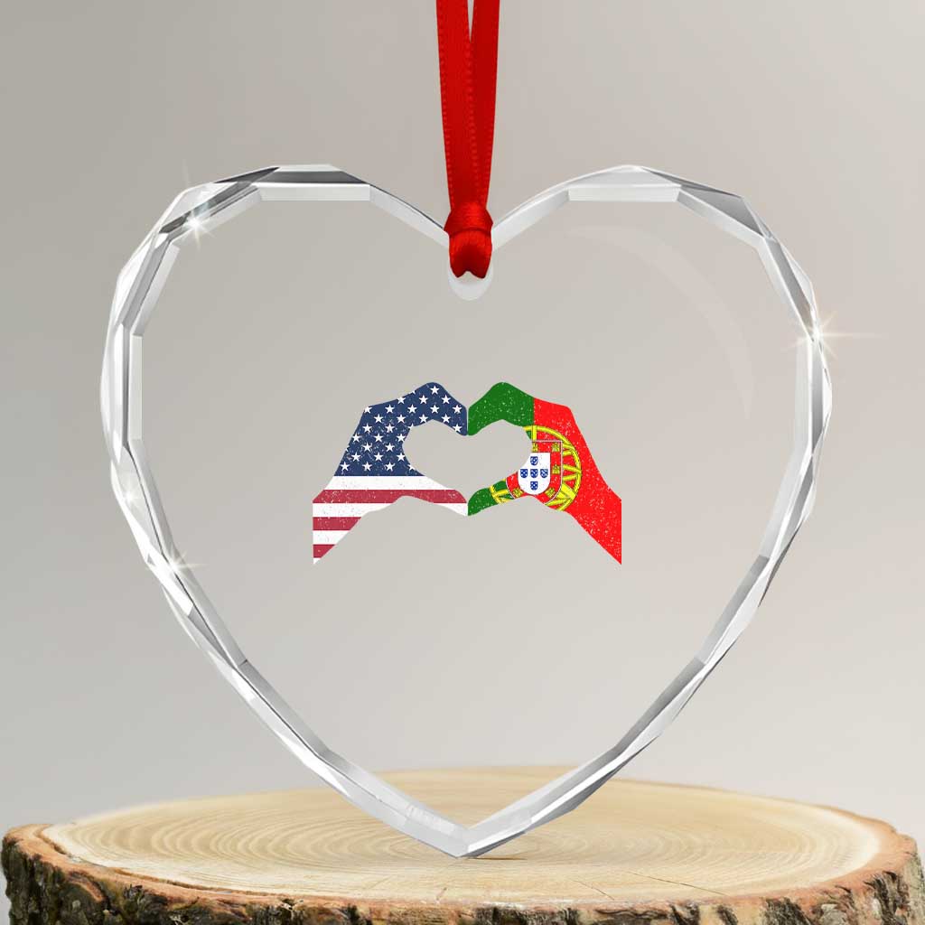 Portuguese American Flag Heart Crystal Glass Ornament Vintage Portugal USA Flag Heart - Wonder Print Shop