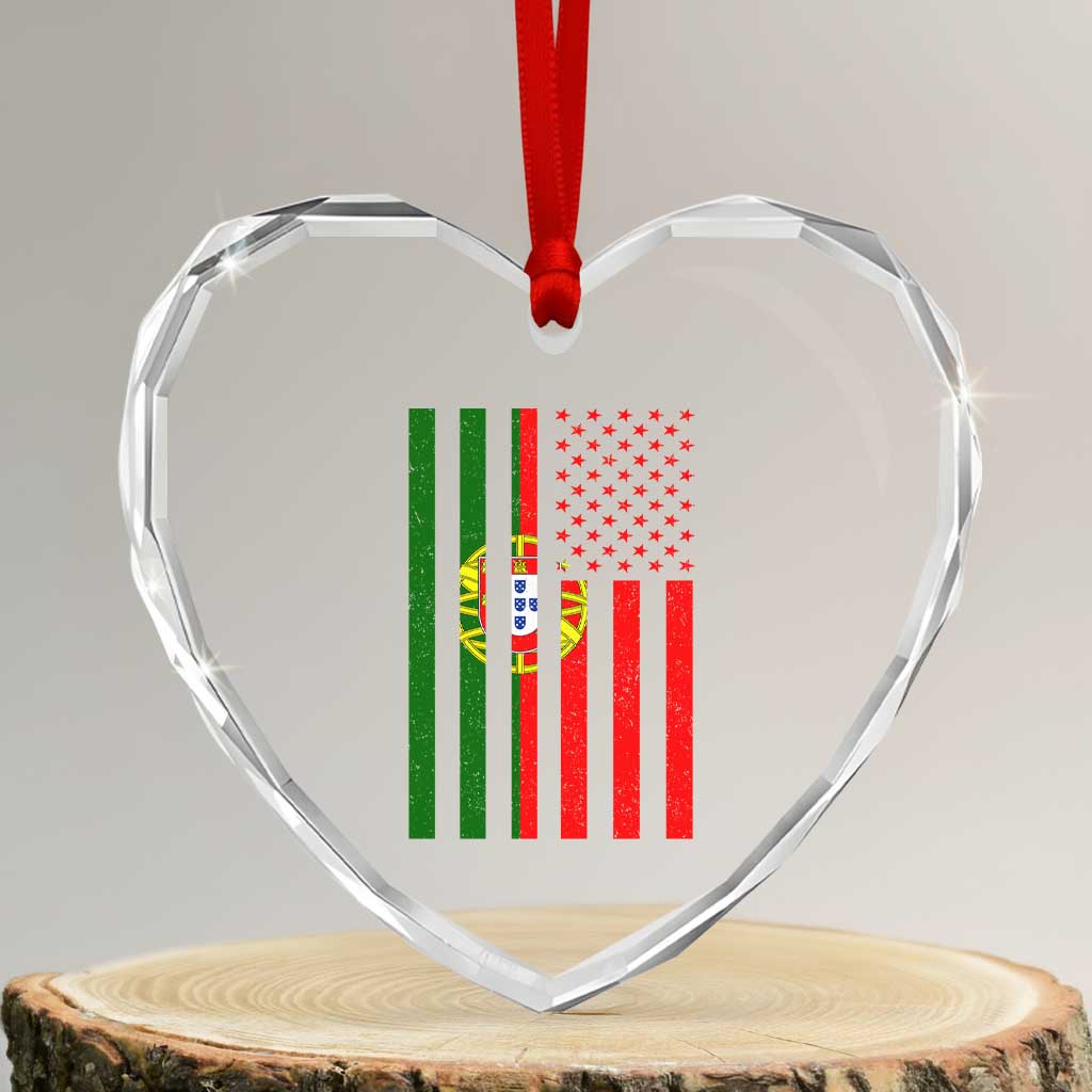Portuguese Flag Heart Crystal Glass Ornament Vintage USA Flag Portugal Pride Gifts - Wonder Print Shop