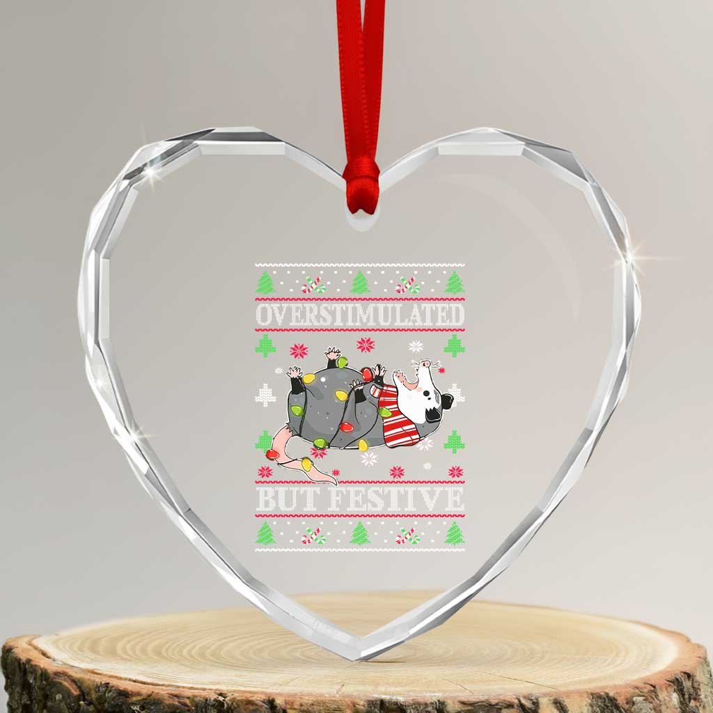 Possum Xmas Heart Crystal Glass Ornament Overstimulated But Festive - Wonder Print Shop
