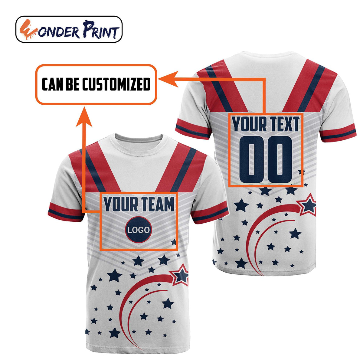 Custom USA Stars T Shirt Sporty Style - Wonder Print Shop