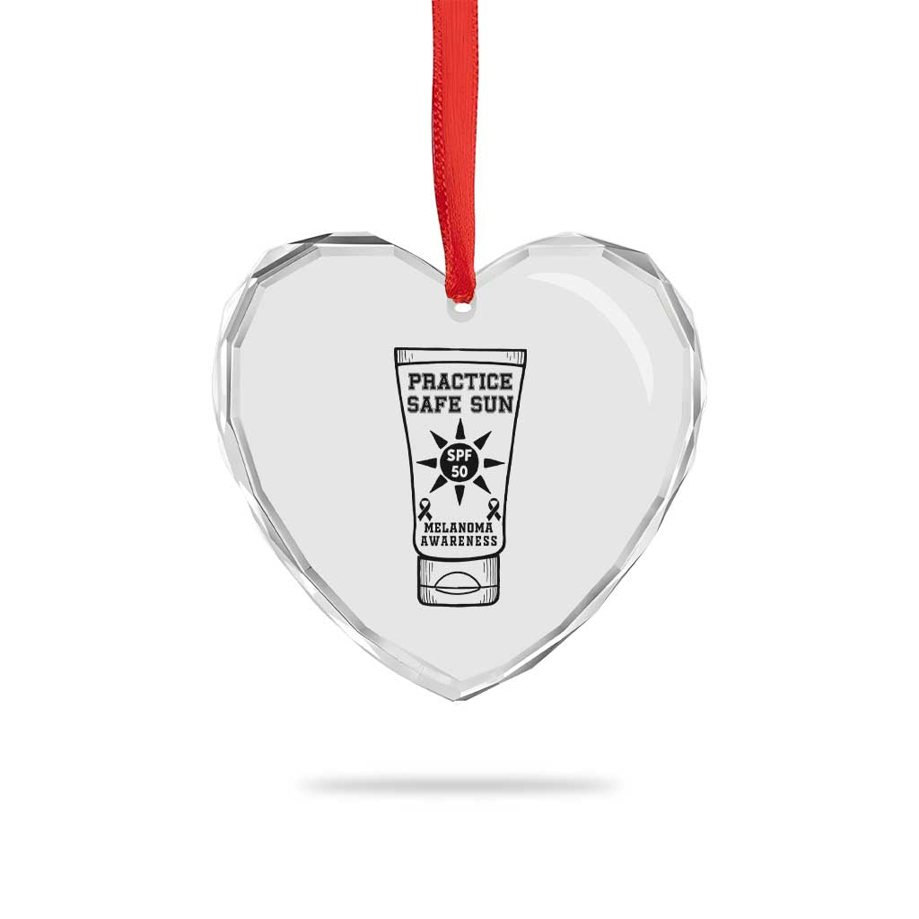 Practice Safe Sun Heart Crystal Glass Ornament Funny Melanoma Skin Cancer Graphic