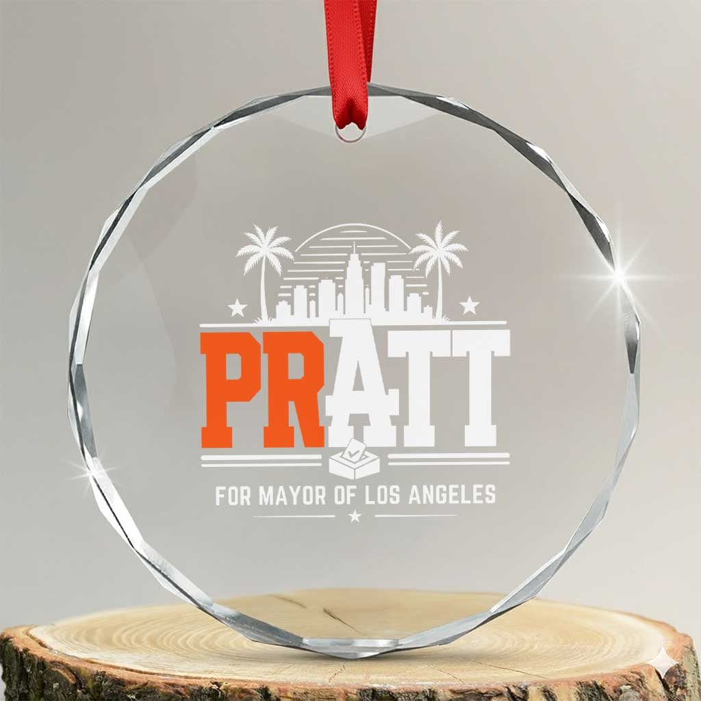 Pratt for Mayor of Los Angeles Retro Skyline Graphic Crystal Glass Ornament Support Local Leadership LA City California Pride