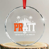 Pratt for Mayor of Los Angeles Retro Skyline Graphic Crystal Glass Ornament Support Local Leadership LA City California Pride