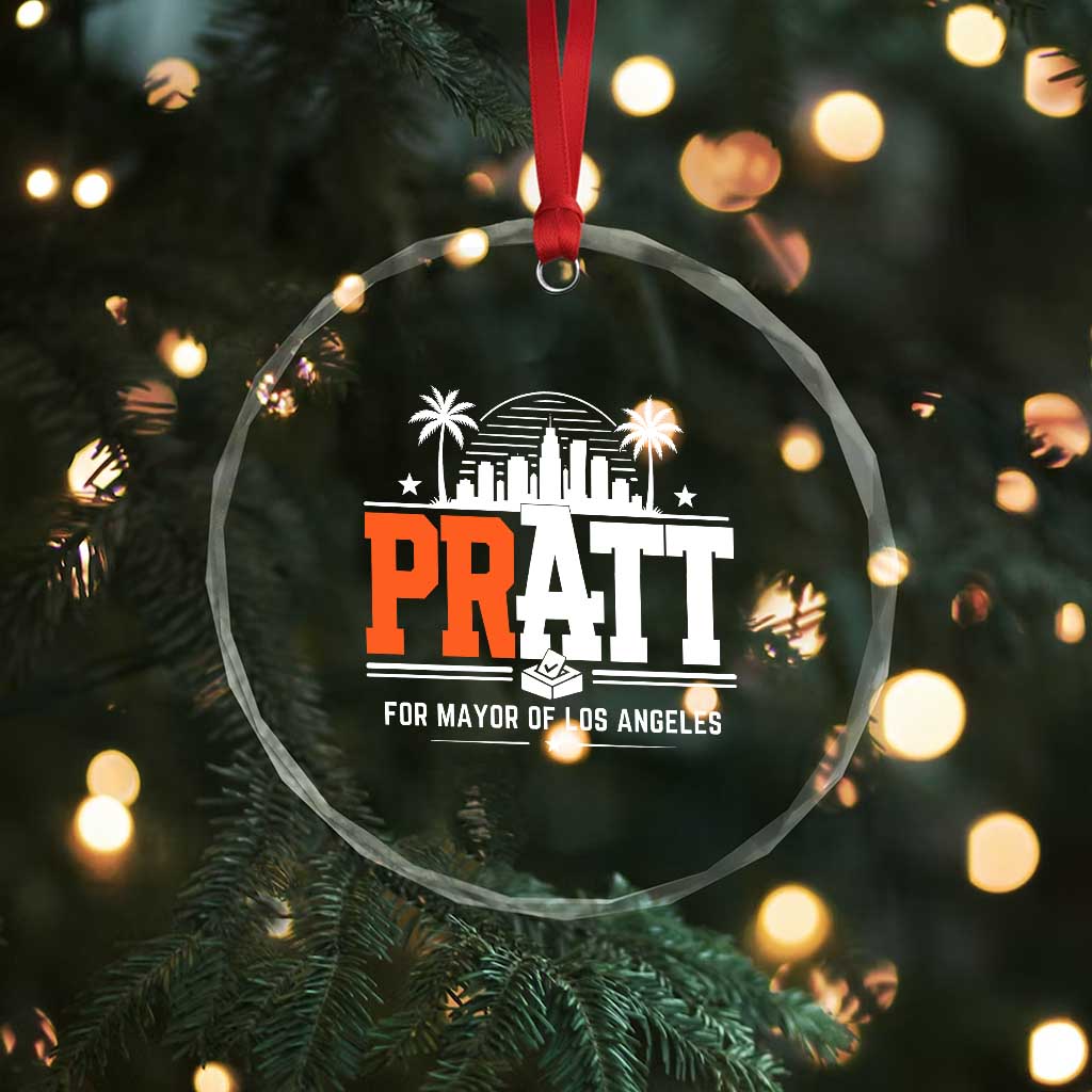 Pratt for Mayor of Los Angeles Retro Skyline Graphic Crystal Glass Ornament Support Local Leadership LA City California Pride