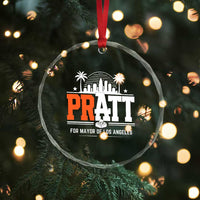 Pratt for Mayor of Los Angeles Retro Skyline Graphic Crystal Glass Ornament Support Local Leadership LA City California Pride