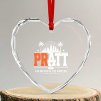 Pratt for Mayor of Los Angeles Retro Skyline Graphic Heart Crystal Glass Ornament Support Local Leadership LA City California Pride