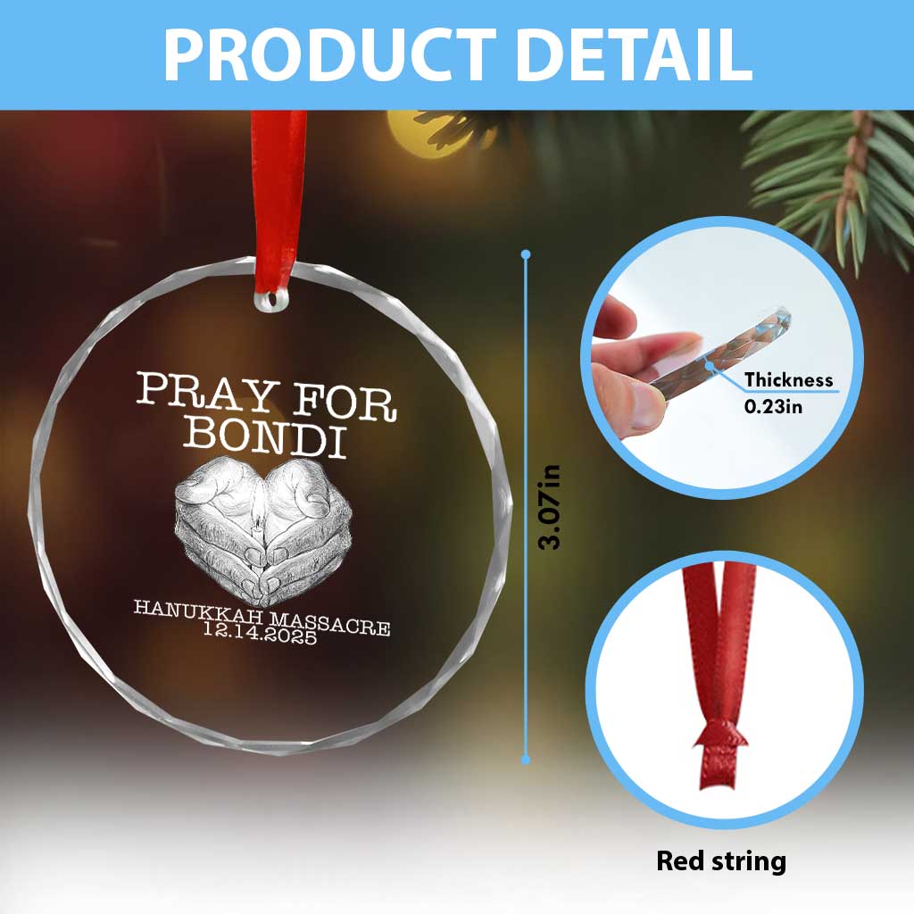 Pray for Bondi Australia Crystal Glass Ornament Hanukkah Memorial December 14 Tribute Support - Wonder Print Shop