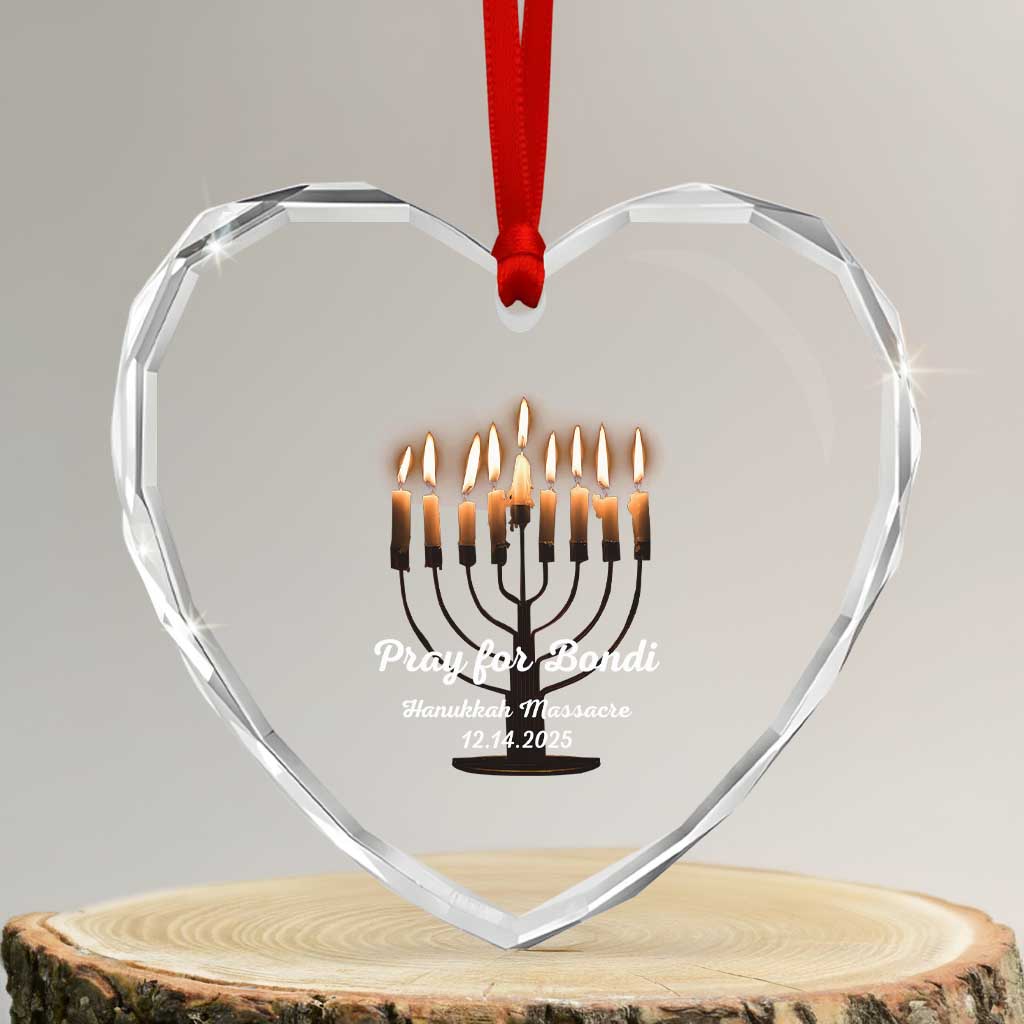 Pray for Bondi Australia Hanukkah Dec 14 2025 Heart Crystal Glass Ornament Menorah Lights Jewish Faith Memorial - Wonder Print Shop