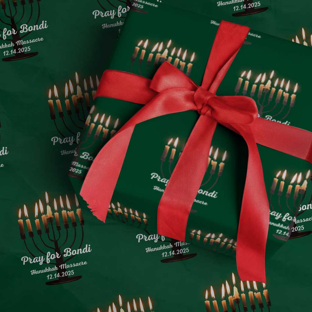 Pray for Bondi Australia Hanukkah Dec 14 2025 Wrapping Paper Roll Menorah Lights Jewish Faith Memorial - Wonder Print Shop